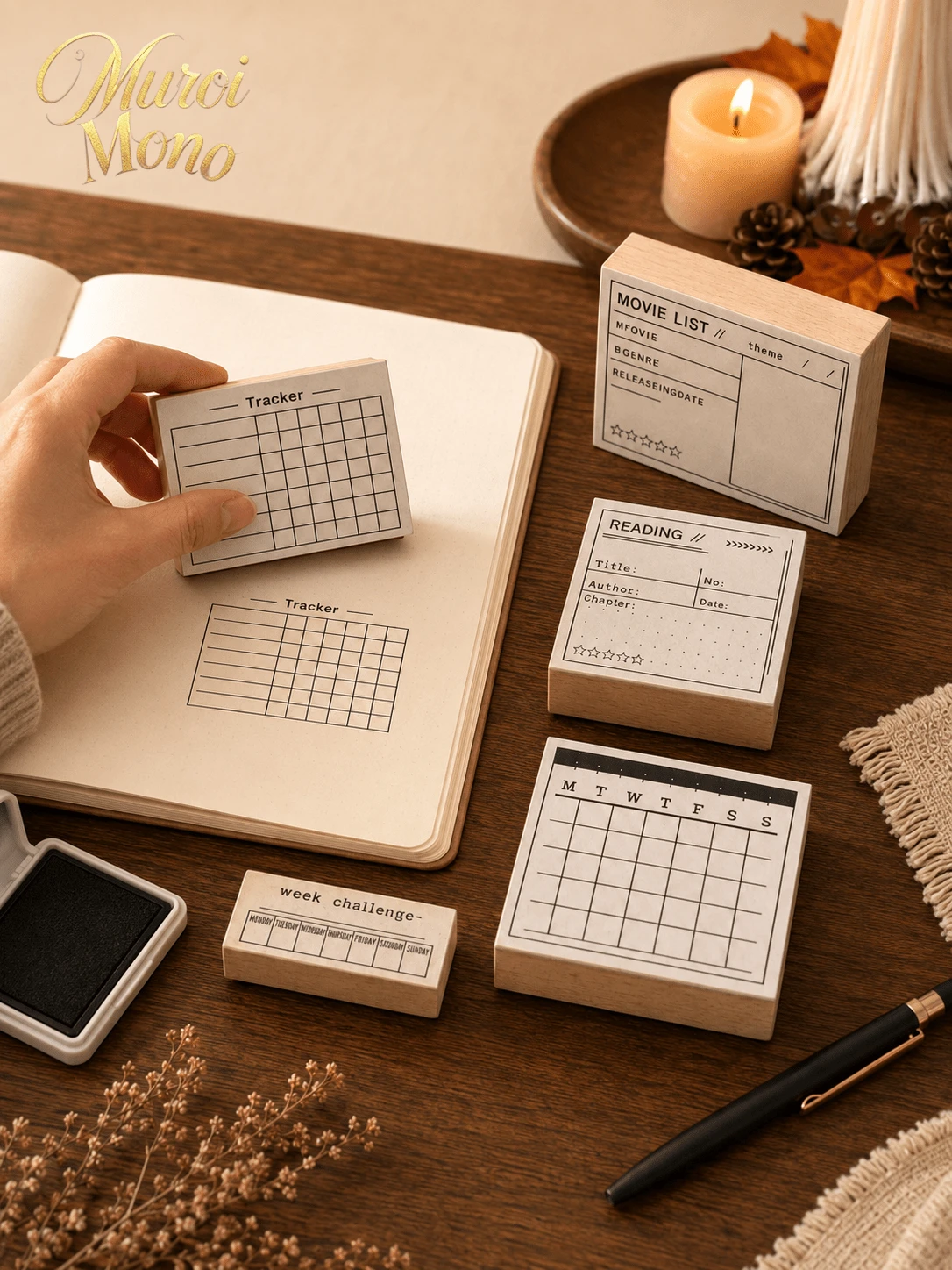 Muroi Mono DIY Hand Account Material Daily Plan Wooden Seal, Hand Account Function Series Wooden Seal, Retro Basic Function Hand Account Plan Schedule List Seal, Self Discipline Card Book Efficiency Seal, Daily Plan Memo, Multi Functional Student Seal - multicolor - View 1