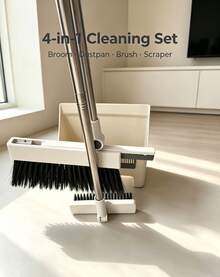 Three-In-One Broom Dustpan Set, Which Integrates Broom, Dustpan And Hidden Brush, 180 Rotation Without Dead Angle Cleaning, Automatic Rebound And Leak-Proof Scanning, Scraping Hair Without Hand Pulling, Folding And Standing Storage, Saving Space, Making Home Cleaning More Efficient And Convenient. - Triple - View 9