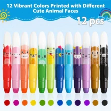 12/24pcs Cute Jumbo Wax Crayons, 12 Colors Rotary Wax Crayons, Washable Wax Crayons, Smooth Large Wax Crayons, Suitable For Coloring And Painting - multicolor - View 11