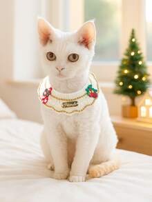 PETSIN 1pc Cat And Dog Universal Christmas Scarf, Hand Crocheted Flower Wreath Pet Bib, Available In Multiple Colors, Suitable For Cats And Small Dogs, Used For Christmas Parties, Holiday Photography, And Holiday Decoration - Multicolor - View 8