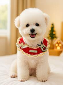 PETSIN 1pc Cat And Dog Universal Christmas Scarf, Hand Crocheted Flower Wreath Pet Bib, Available In Multiple Colors, Suitable For Cats And Small Dogs, Used For Christmas Parties, Holiday Photography, And Holiday Decoration - Multicolor - View 11