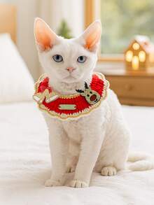 PETSIN 1pc Cat And Dog Universal Christmas Scarf, Hand Crocheted Flower Wreath Pet Bib, Available In Multiple Colors, Suitable For Cats And Small Dogs, Used For Christmas Parties, Holiday Photography, And Holiday Decoration - Multicolor - View 10