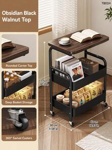2 Styles Rolling Nightstand Cart, Movable Side Table Snack Storage Organizer Cart, Multi‑Tier Floor Shelf For Bedroom Bedside, Living Room Sofa Side, Simple Home Bedroom Storage Trolley - Multicolor - View 2