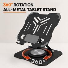 Teckwe 360° Rotating All-Metal Tablet Stand, Foldable Multi-Angle Desktop Holder For IPad, Tablets And Phones, Suitable For Office, Study, Live Streaming And Video Watching - View 4