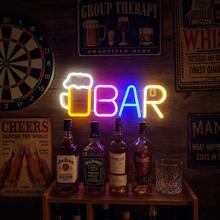 Teckwe Neonljusskylt för bar med ölmugg och ölglas, LED-bokstavslampa, USB- eller batteridriven, bords- och väggdekoration för hembar, man cave, spelrum, kök, pub, födelsedagsparty och som present - Vinglas BAR-rosa och blåvarmt - Visa 2