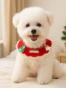 PETSIN 1pc Cat And Dog Universal Christmas Scarf, Hand Crocheted Flower Wreath Pet Bib, Available In Multiple Colors, Suitable For Cats And Small Dogs, Used For Christmas Parties, Holiday Photography, And Holiday Decoration - Multicolor - View 14
