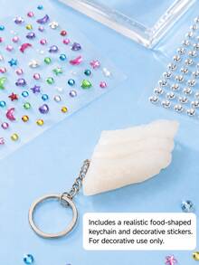 Joivida 1Pc DIY Sticker Salmon/Tuna Keychain, Simulated Seafood Slice Pendant With 165Pcs Rhinestone Decals, Cute Bag Charm For Keys, Backpack & Gift - Multicolor - View 6