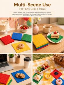 Joivida 1 Set Colorful Building Block Birthday Party Supplies, Brick-Themed Disposable Tablecloth, Paper Plates & Napkins, Creative Party Tableware Decoration Kit For Birthday Celebration, Family Gathering, Classroom Party & Photo Booth Decor - multicolor - View 5