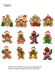 Muroi Mono 6/12pcs Christmas Gingerbread Man & Gingerbread House Tree Ornament, Hanging Pendant Decor, Festive Decoration Accessory & Holiday Gift - multicolor - View 9