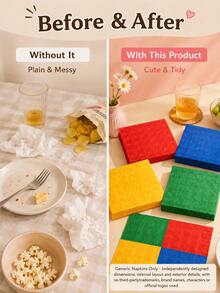 Joivida 1 Set Colorful Building Block Birthday Party Supplies, Brick-Themed Disposable Tablecloth, Paper Plates & Napkins, Creative Party Tableware Decoration Kit For Birthday Celebration, Family Gathering, Classroom Party & Photo Booth Decor - multicolor - View 4