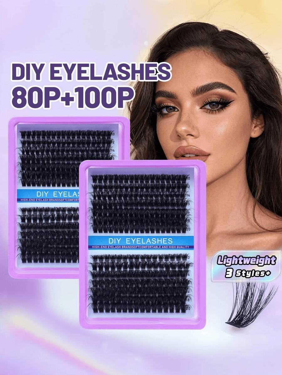 رموش صناعية فردية طبيعية DIY بتجعيد C Curl وسمك 0.07 مم، بدون غراء وبدون مزيل، 10 صفوف، رموش كوسبلاي للنساء للحفلات والنادي وأداة مكياج - متعدد الألوان - مشاهدة 1