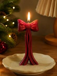 Retro Wine Red Bow Ribbon Scented Candle-3D Stereo Ribbon Modeling/Advanced Home Decorative Ornaments/Smokeless Fragrance Gift, Bedroom/Bathroom Atmosphere/Photography Props - Bow Candle - View 2