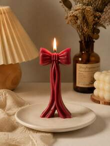 Retro Wine Red Bow Ribbon Scented Candle-3D Stereo Ribbon Modeling/Advanced Home Decorative Ornaments/Smokeless Fragrance Gift, Bedroom/Bathroom Atmosphere/Photography Props - Bow Candle - View 6