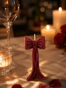 Retro Wine Red Bow Ribbon Scented Candle-3D Stereo Ribbon Modeling/Advanced Home Decorative Ornaments/Smokeless Fragrance Gift, Bedroom/Bathroom Atmosphere/Photography Props - Bow Candle - View 8