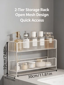 1pc Metal Mesh 2‑3 Tier Bathroom Counter Storage Rack Multi‑Layer Vanity Organizer For Skincare Cosmetics - Multicolor - View 6