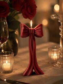Retro Wine Red Bow Ribbon Scented Candle-3D Stereo Ribbon Modeling/Advanced Home Decorative Ornaments/Smokeless Fragrance Gift, Bedroom/Bathroom Atmosphere/Photography Props - Bow Candle - View 9