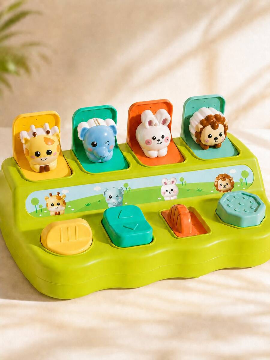 彈出式玩具 因果關係玩具 嬰兒兒童玩具 幼兒玩具 蒙特梭里互動式彈出動物躲藏盒 學習遊戲 男孩女孩適用 增進邏輯與運動技能 兒童節禮物 按鈕顏色隨機