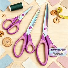 1 Pc Household Purple Stainless Steel Sewing Scissors, Multi-Functional Sewing Combination Scissors, Versatile Hand Scissors, Office Scissors, Stainless Steel With Titanium Coating Colored Scissors, Hardened Sharp Blades, Ergonomic Design - A - View 1