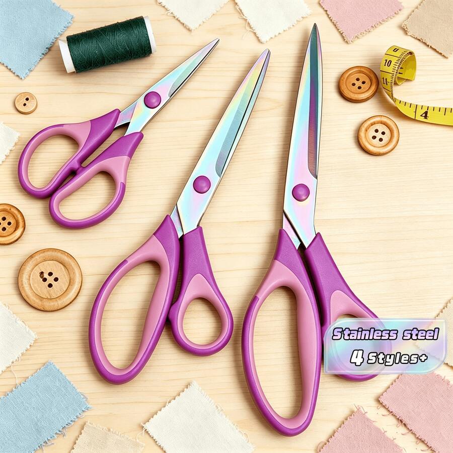 1 Pc Household Purple Stainless Steel Sewing Scissors, Multi-Functional Sewing Combination Scissors, Versatile Hand Scissors, Office Scissors, Stainless Steel With Titanium Coating Colored Scissors, Hardened Sharp Blades, Ergonomic Design - A - View 1