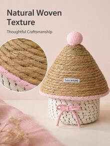 Joivida Thread Woven Storage Basket With Cute Straw‑Style Lid. Compact Size Keeps Small Items Covered From Dust. Lovely Pastel Tones, Ideal For Desktop Tidying And Room Tabletop Display. - Multicolor - View 12