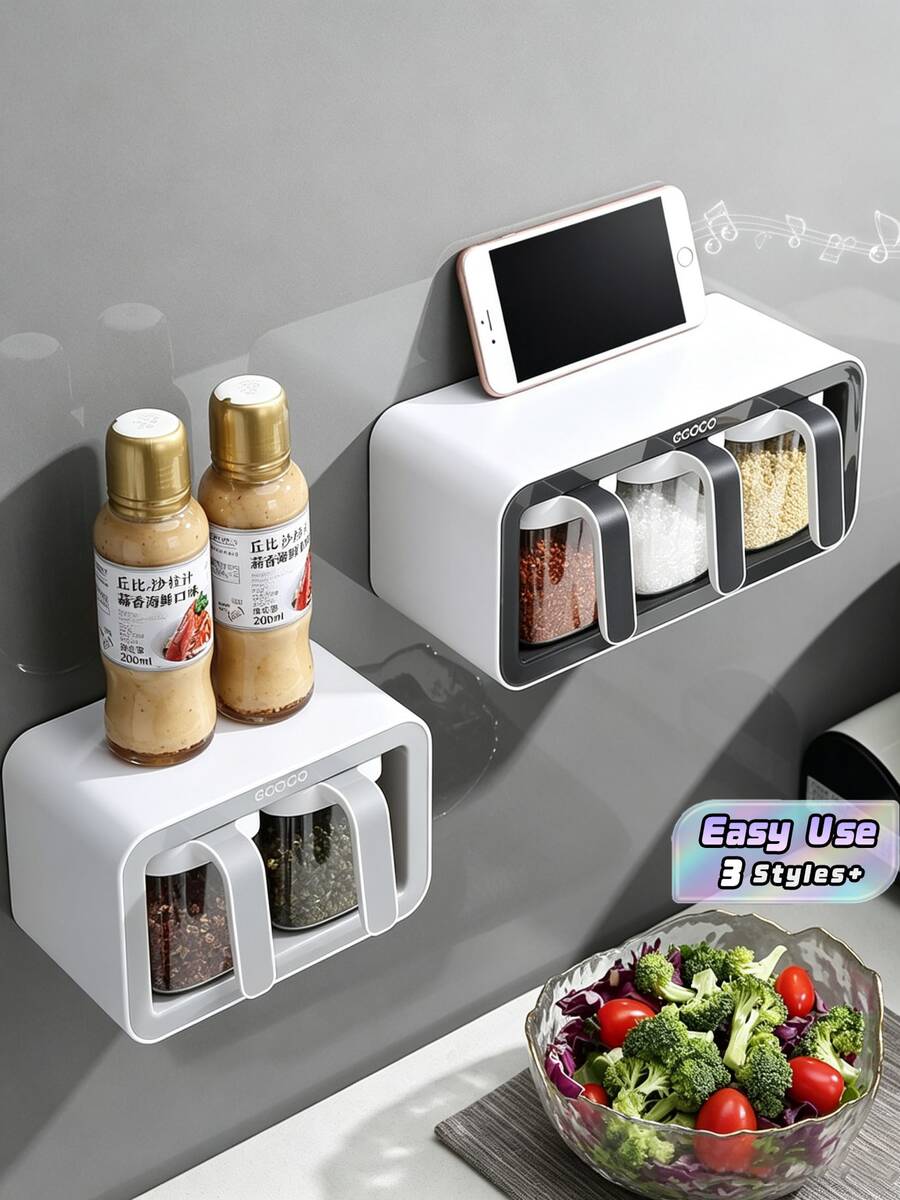 1pc Wall‑Mounted Spice Seasoning Container Set, Pull‑Out Transparent Condiment Jars With Spoon, Space‑Saver Kitchen Spice Storage Organizer - Multicolor - View 1