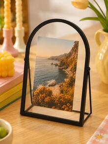 Cirelle 1pc Arched Metal Photo Frame, Desktop Tabletop Picture Holder, Vintage Curved Border Display Stand, Photo Keepsake Organizer, Table Ornament For Bedroom Dresser Shelf, Gift Choice For Memory Preservation, Gold & Black Tone Available - default - View 12