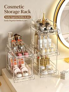 1pc 2‑3 Tier Pull‑Out Drawer Storage Rack, Clear PET Cosmetic Bathroom Countertop Organizer For Skincare Toiletries - Multicolor - View 4