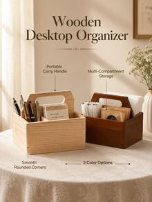 Cirelle Wooden Desktop Organizer With Carry Handle, Multi-Compartment Storage Box For Pens, Napkins & Office Supplies, Minimalist Home Office Desk Decor - multicolor - View 5