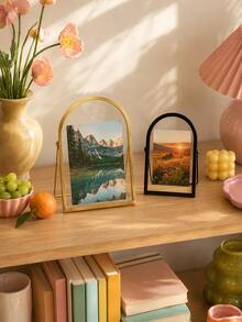 Cirelle 1pc Arched Metal Photo Frame, Desktop Tabletop Picture Holder, Vintage Curved Border Display Stand, Photo Keepsake Organizer, Table Ornament For Bedroom Dresser Shelf, Gift Choice For Memory Preservation, Gold & Black Tone Available - default - View 9