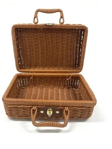 Small Vintage Style Picnic Bag, Vintage Storage Bag, Photography Accessories Organizing Box, Wicker Storage Basket, Gift Box - Khaki - View 8