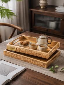 胡桃木托盤 木製茶盤 水果盤 家用茶盤 飯店用長方形麵包點心托盤 - 彩色 - 查看 3