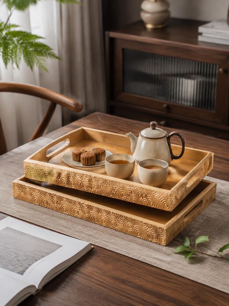 Walnut Tray Wood Tea Tray Fruit Tray Household Tea Tray Hotel Rectangular Bread Dim Sum Tray - Multicolor - View 3