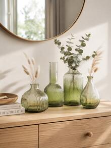 Cirelle 1Pc Glass Vase, Gradient Tinted Glass With Vertical Ribbed Texture, For Dried Floral Display, Tabletop Aesthetic, Boho, Modern Minimalist, Bedroom Shelf Decor, Housewarming Gift,For Living‑Room Vanity Decor To Refresh Household Ambient Layout - default - View 10