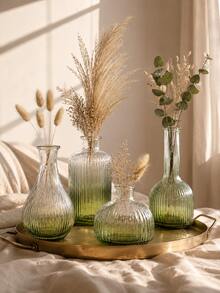 Cirelle 1Pc Glass Vase, Gradient Tinted Glass With Vertical Ribbed Texture, For Dried Floral Display, Tabletop Aesthetic, Boho, Modern Minimalist, Bedroom Shelf Decor, Housewarming Gift,For Living‑Room Vanity Decor To Refresh Household Ambient Layout - default - View 11