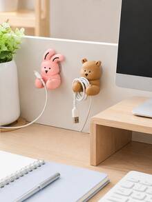 Joivida 1pc Cute Little Rabbit. Bear Toothbrush Holder. Hole-Less Wall-Mounted Bear-Shaped Toothbrush Holder. Desktop Cable Organizer With A Hanging Hook, Suitable For The Bathroom. Desktop Organization. - Multicolor - View 4