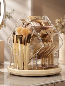 Cirelle 1Pc Rotatable Vanity Decor Organizer,Clear Transparent Structure With Partition Compartments,Organize Cosmetic Essentials,Modern Aesthetic,Housewarming Gift,Bedroom Living Room,Artistic Tabletop Decor For Daily Makeup Arrangement - default - View 7