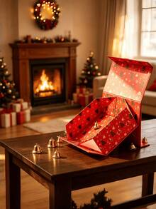 Caja de regalo plegable de una pieza con imán para Navidad, caja de embalaje de regalo festiva de Navidad, caja de envoltura de regalo de vacaciones con impresión de color - Multicolor - Ver 4