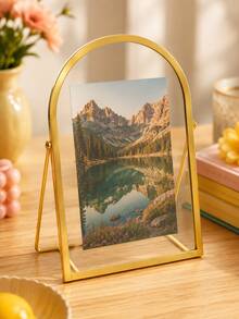 Cirelle 1pc Arched Metal Photo Frame, Desktop Tabletop Picture Holder, Vintage Curved Border Display Stand, Photo Keepsake Organizer, Table Ornament For Bedroom Dresser Shelf, Gift Choice For Memory Preservation, Gold & Black Tone Available - default - View 11