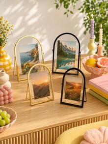 Cirelle 1pc Arched Metal Photo Frame, Desktop Tabletop Picture Holder, Vintage Curved Border Display Stand, Photo Keepsake Organizer, Table Ornament For Bedroom Dresser Shelf, Gift Choice For Memory Preservation, Gold & Black Tone Available - default - View 13