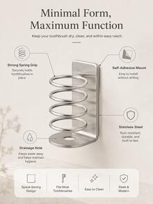 Cirelle 1/2pcs Wall Mounted Toothbrush Holder With Self-Adhesive Back, Compact No-Drill Adhesive Toothbrush Caddy, Space Saving Metal Toothbrush Stand For Bathroom Sink, Rust-Resistant Small Brush Organizer - Multicolor - View 2