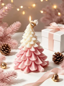 Cirelle 1pc Christmas Tree Candle, Pastel Ombre Christmas Tree Pillar Candles With Gold Star Topper, Aesthetic Pink & Green Holiday Tree Candles Decor For Christmas Table Centerpiece, Fireplace Mantel & Party Gift - multicolor - View 11