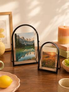 Cirelle 1pc Arched Metal Photo Frame, Desktop Tabletop Picture Holder, Vintage Curved Border Display Stand, Photo Keepsake Organizer, Table Ornament For Bedroom Dresser Shelf, Gift Choice For Memory Preservation, Gold & Black Tone Available - default - View 6