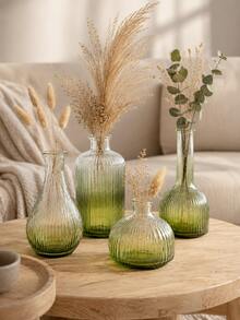 Cirelle 1Pc Glass Vase, Gradient Tinted Glass With Vertical Ribbed Texture, For Dried Floral Display, Tabletop Aesthetic, Boho, Modern Minimalist, Bedroom Shelf Decor, Housewarming Gift,For Living‑Room Vanity Decor To Refresh Household Ambient Layout - default - View 6