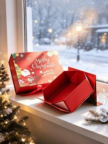Christmas Magnetic One-Piece Foldable Gift Box, Festive Xmas Present Packaging Box, Color Printed Holiday Gift Wrapping Box - multicolor - View 2