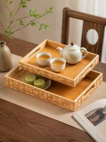 胡桃木托盤 木製茶盤 水果盤 家用茶盤 飯店用長方形麵包點心托盤 - 彩色 - 查看 1