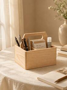Cirelle Wooden Desktop Organizer With Carry Handle, Multi-Compartment Storage Box For Pens, Napkins & Office Supplies, Minimalist Home Office Desk Decor - multicolor - View 1