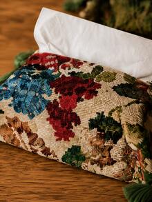 Cirelle 1pc Vintage Floral Fabric Tissue Box Cover – Decorative Tissue Box Holder With Tassel Fringe Trim, Fits Standard Square Tissue Boxes, Soft Cloth Tissue Dispenser For Bedside, Bathroom, Living Room Bedroom Home Decor - Multicolor - View 7