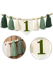 1PC Birthday High Chair Banner With Green Brown Garland Floral Wreath For Party Decor Photo Booth Prop Christmas Celebration - A - View 2