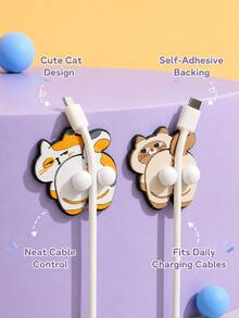 Joivida 1pc/2pcs Cat Shape Cable Organizer, Cute Silicon Cord Holder For Desk, Data Line Manager For Headphones, Charging Cables, Desk Accessory, Tangle-Free, Portable, Gift For Cat Lovers - Multicolor - View 5