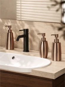 Cirelle 1pc Stainless Steel Soap Dispenser, Rose Gold, Refillable Bottle For Shower Gel/Hand Soap/Lotion, Household Daily Essential, Suitable For Kitchen/Bathroom/Sink/Vanity Table - multicolor - View 5